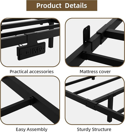Floating Bed Frame California King Size with Charging Station and LED Lights, Metal Platform Bed Frame, No Box Spring Needed, Easy Assembly, (California King)