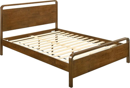 Roundhill Furniture Eldren Wood Bedroom Set, Queen Platform Bed with Two Nightstands in Walnut Finish