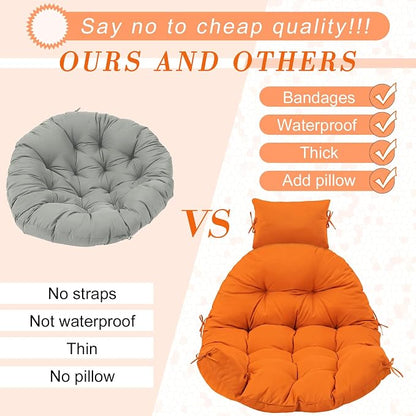 Tudomro Orange Waterproof Egg Chair Cushion with Pillow Filling 2.58 kg Replacement Rocking Wicker Chair Cushion 48" x 32" High Back Hanging Swing Hammock Pad Thicken for Outdoor Patio Garden