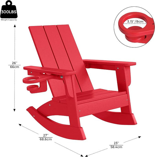 Costaelm Palms Kids Outdoor Preschool HDPE Plastic Modern Adirondack Rocking Chair (Set of 2), Red