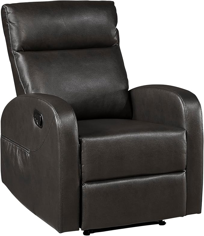 Lexicon Manual Recliner Chair, Faux Leather Reclining Chair, Wall Hugger, Track Arms, Magazine Pockets, Manual Recliner for Living Room/Office/Apartment, Easy Assembly, Espresso
