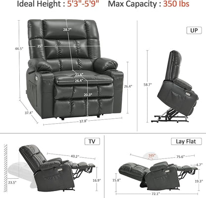 MCombo Extra Wide Dual Motor Power Lift Recliner Chair for Elderly, Zero Gravity Lift Chair with Heat and Massage, Infinite Position Recliners, USB Ports, Faux Leather R7897 (Grey, Medium-Wide)