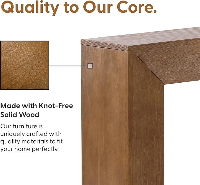 Plank+Beam Grand Console Table, 66 Inch Modern Solid Wood Sofa Table, Narrow Entryway Table for Hallway, Behind The Couch, Living Room, Foyer, Pecan Wirebrush