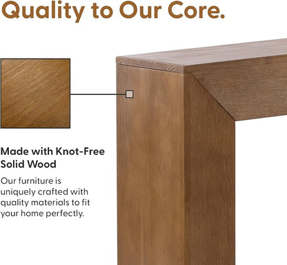 Plank+Beam Grand Console Table, 66 Inch Modern Solid Wood Sofa Table, Narrow Entryway Table for Hallway, Behind The Couch, Living Room, Foyer, Pecan Wirebrush
