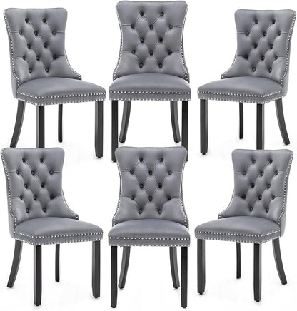 Hixkol Velvet Dining Chairs Set of 6,Upholstered Dining Chairs with Ring Pull Trim and Button Back,Modern Seating for Kitchen, Bedroom & Living Room(Grey)