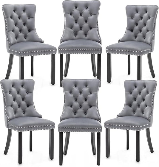 Hixkol Velvet Dining Chairs Set of 6,Upholstered Dining Chairs with Ring Pull Trim and Button Back,Modern Seating for Kitchen, Bedroom & Living Room(Grey)