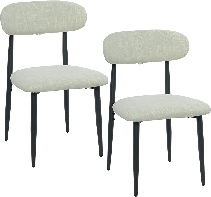 FREKEN Modern Upholstered Dining Chairs Set of 2, Mid-Century Metal Frame Linen Fabric Side Chair for Kitchen Dining Room, 350lbs Capacity, Beige