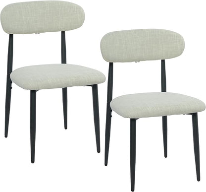 FREKEN Modern Upholstered Dining Chairs Set of 2, Mid-Century Metal Frame Linen Fabric Side Chair for Kitchen Dining Room, 350lbs Capacity, Beige
