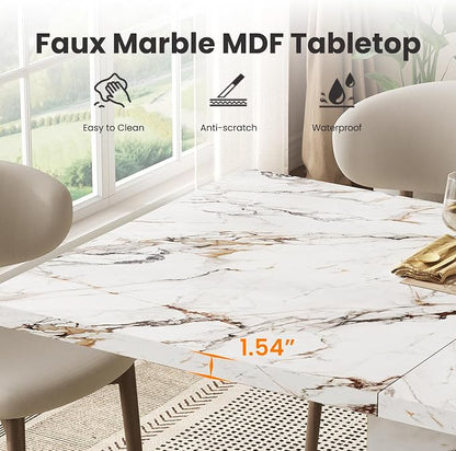 HOMISSUE 70" Faux Marble Dinner Table，Rectangle Modern White Dining Table for 6-8 People，Large Kitchen Furniture Table with Sturdy Base for Dining Room, Living Room, White