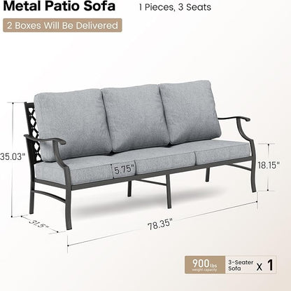 SUNSHINE VALLEY Metal Patio Sofa with 5.75" Extra Thick Waterproof Cushion, 3-Seater High-Back Outdoor Couch All Weather Outdoor Seating for Backyard Deck Front Porch, Gray