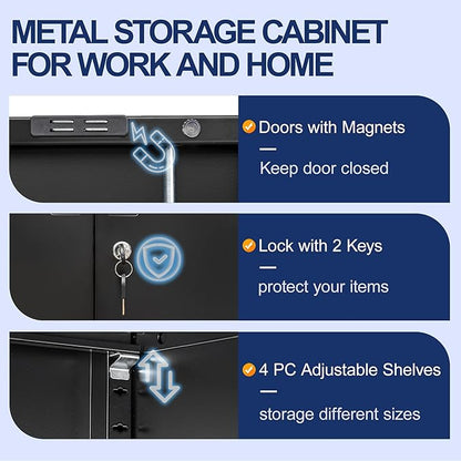 BESFUR Metal Storage Cabinet 87" H,Tall Locking Storage Cabinets with Top Cabinet and 4 Adjustable Shelves for Home Office, Garage,School, Apartment, Warehouse, Utility Room，Black