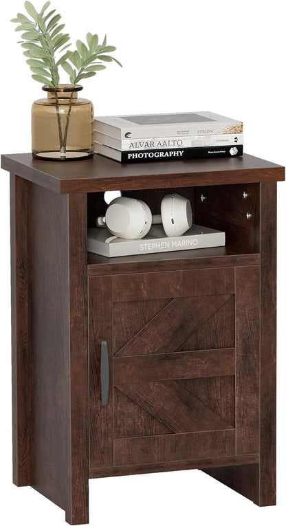 YESHOMY Farmhouse Modern Nightstand with Shelf and Barn Door, Set of 1 for Bedroom, Espresso