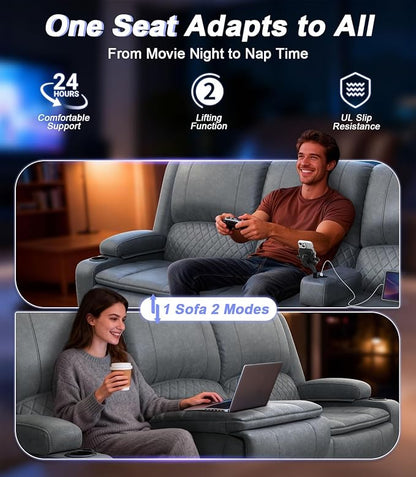 Power Loveseat Recliner Sofa, Removable Armrest 3 Seats Power Reclining Loveseat with Remote Liftable Console, Wall Hugger RV Theater Seating with Storage & USB & RGB (PU, Grey)