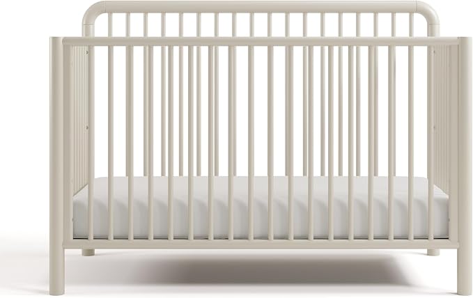 Storkcraft Porto 5-in-1 Convertible Crib with Toddler Guardrail & Storkcraft 6-Inch Grow-with Me Premium Waterproof Dual-Sided Crib & Toddler Bed Mattress (Frosted Oat) – GREENGUARD Gold Certified