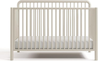 Storkcraft Porto 5-in-1 Convertible Crib with Toddler Guardrail & Storkcraft 6-Inch Grow-with Me Premium Waterproof Dual-Sided Crib & Toddler Bed Mattress (Frosted Oat) – GREENGUARD Gold Certified