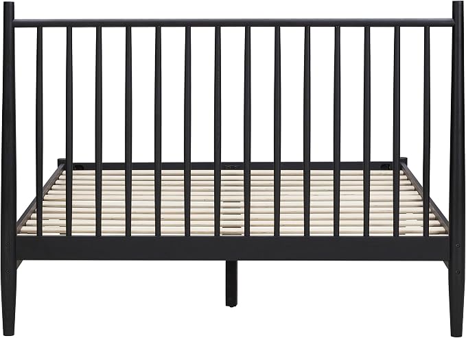 NTC Inno Wooden Bed Frame with Headboard, Solid Oak and Rubber Wood Foundation with Silent Slats and Wood Central Supports, 1000 Lb Capacity, Effortless Assembly, King - Burnt Black