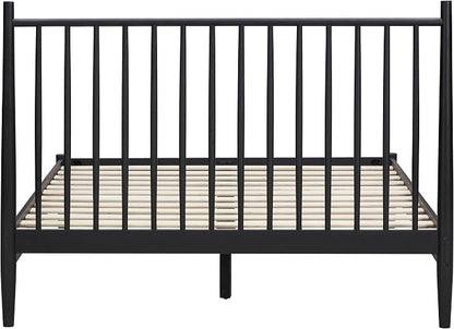 NTC Inno Wooden Bed Frame with Headboard, Solid Oak and Rubber Wood Foundation with Silent Slats and Wood Central Supports, 1000 Lb Capacity, Effortless Assembly, King - Burnt Black