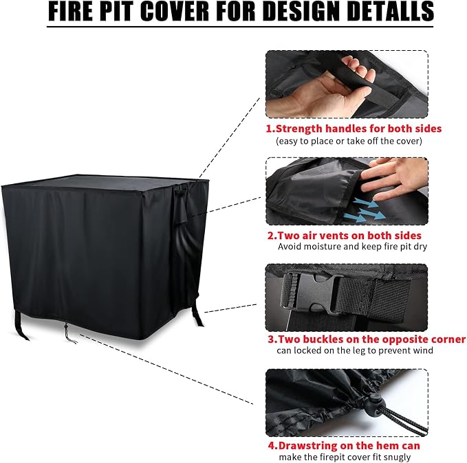 Rectangular Fire Pit Cover 32 Inch,Propane Gas Rectangle Fire Pit Table Cover,Outdoor Waterproof Firepit Table Cover - 32 X 20 X 16 Inch