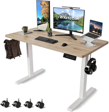 Whole Piece Standing Desk with Wheels Adjustable Height - Mobile Stand up Desk with Lockable Casters, Portable Sit Stand Desk Electric for Home & Office Workstation