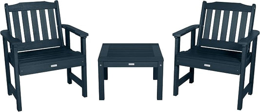Highwood AD-KITCHGL2-FBE 2 Lehigh Garden Chairs with 1 Square Side Table 3-Piece Set, Federal Blue