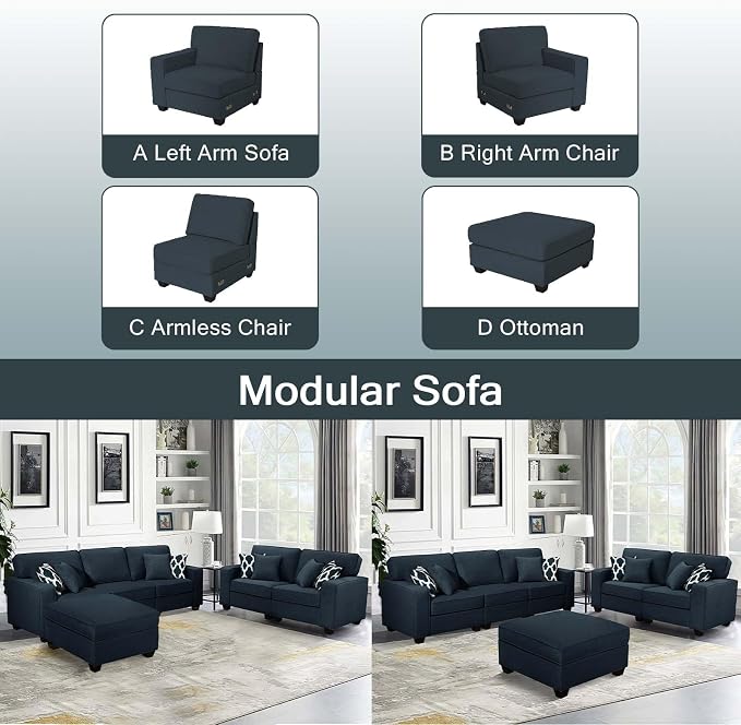 Legend Vansen Oversized Modular Sectional Sofa,U/L‑Shaped Reversible Couch with Ottoman,Deep Seat Plush Polyester Sofa for Living Room,6‑Seater,Charcoal