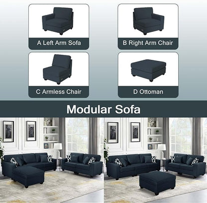 Legend Vansen Oversized Modular Sectional Sofa,U/L‑Shaped Reversible Couch with Ottoman,Deep Seat Plush Polyester Sofa for Living Room,6‑Seater,Charcoal