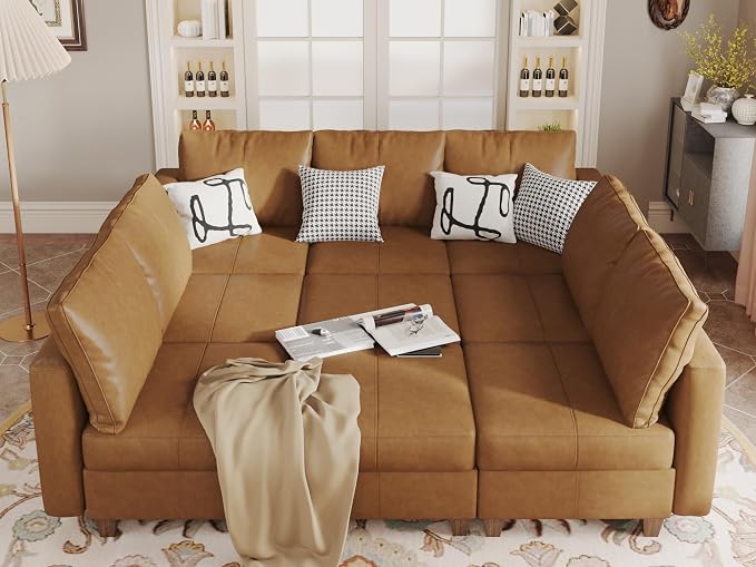 EASE MOOSE Faux Leather Sectional Sofa Modular Faux Leather Couch with Storage Convertible Sleeper Sectional Sofa
