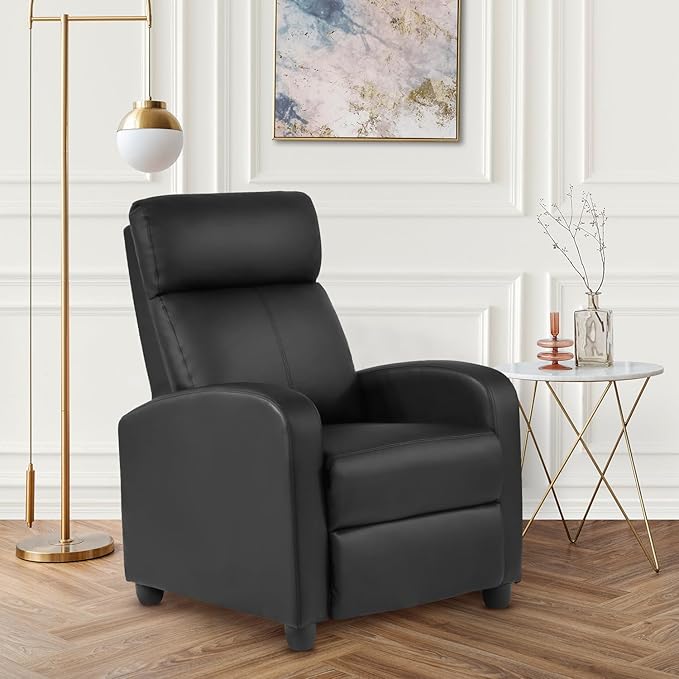 FDW Recliner Sofa Massage Chair Home Theater Seating with Lumbar Support and Padded Backrest for Living Room and Bedroom (Leather, Black)