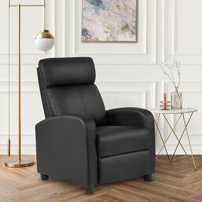 FDW Recliner Sofa Massage Chair Home Theater Seating with Lumbar Support and Padded Backrest for Living Room and Bedroom (Leather, Black)
