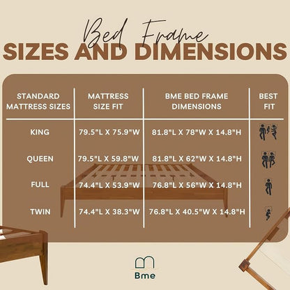 Bme Dinkee 15 Inch Signature Bed Frame Without Headboard - Modern & Minimalist Style with Acacia Wood - 12 Strong Wood Slat Support - Easy Assembly - No Box Spring Needed - Caramel, Full
