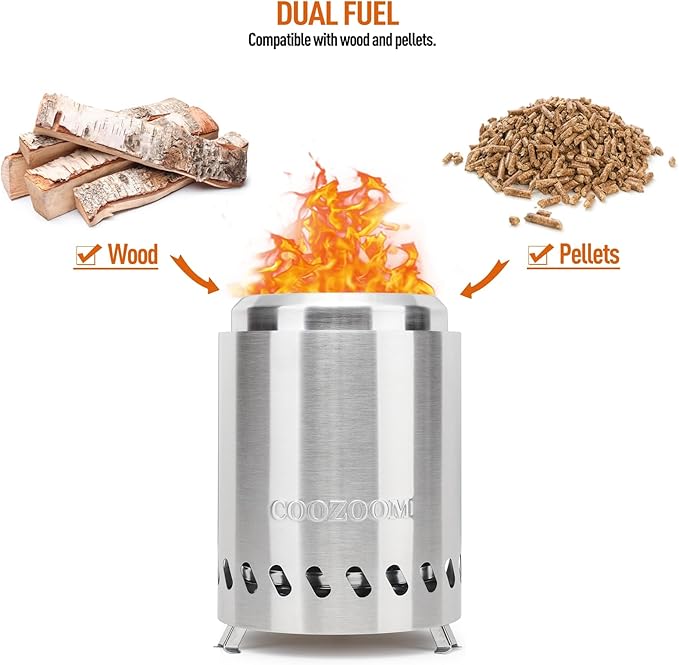 Portable Table Top Fire Pit with Stand, 5.5" Stainless Steel Mini Outdoor Low Smoke Burning Tabletop Firepit Fueled by Pellets or Wood, for Outside Camping