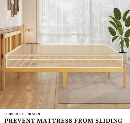 Askeld Wood King Bed Frame with Headboard, 14 Inch High Solid Bamboo Platform Bed No Box Spring Needed, Mid-Century Heavy Duty Bedframe, Easy Assembly, Noise Free