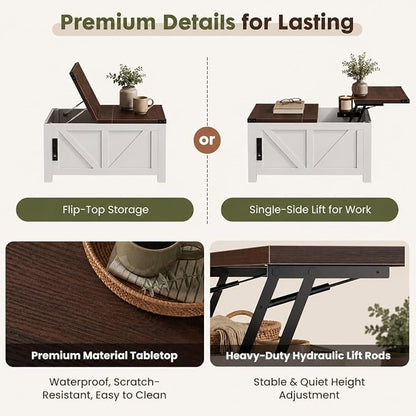 Simple Deluxe Lift Top Coffee Table with Storage, 35.5" Square Coffee Tables for Living Room, Farmhouse Coffee Table with Power Outlets, Coffee Tables with Lifting Top for Living Room (White)