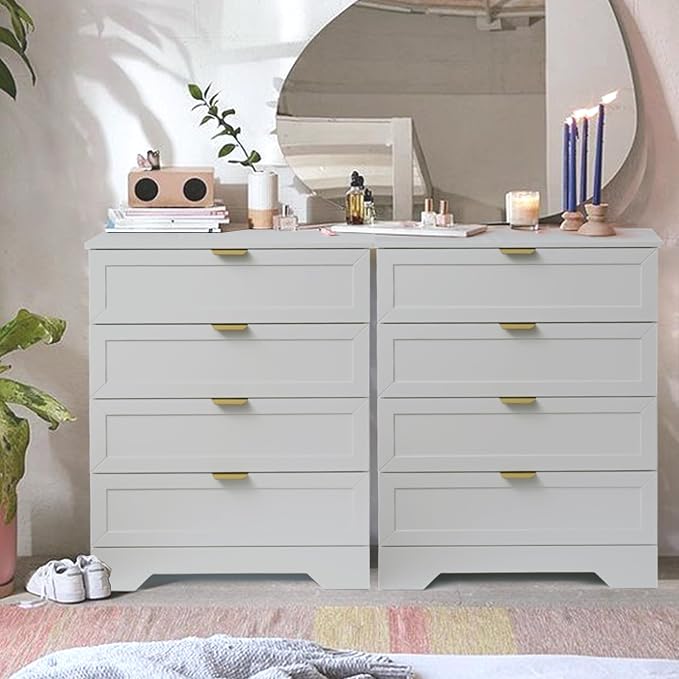 37-inch Tall Chest of Drawers, 4 Drawer Dresser for Bedroom, Grey Wood Dresser with Large Drawers, Modern Storage Cabinet for Closet, Living Room, Entryway, Light Grey