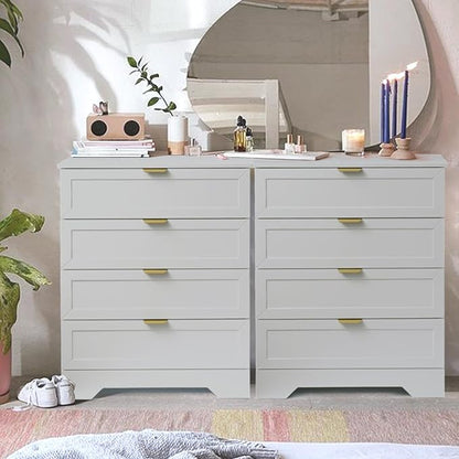 37-inch Tall Chest of Drawers, 4 Drawer Dresser for Bedroom, Grey Wood Dresser with Large Drawers, Modern Storage Cabinet for Closet, Living Room, Entryway, Light Grey