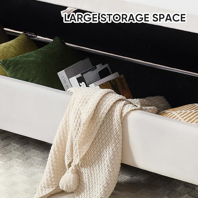 65" End of Bed Storage Bench, Velvet Storage Bench for Bedroom, Bed Bench with Storage, Tufted Upholstered and Gold Legs, Bedroom Benches with Arms for Living Room Window and Entryway Beige