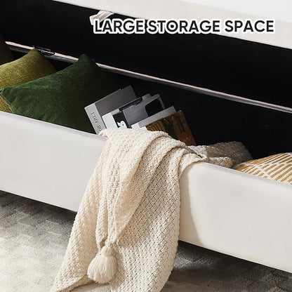65" End of Bed Storage Bench, Velvet Storage Bench for Bedroom, Bed Bench with Storage, Tufted Upholstered and Gold Legs, Bedroom Benches with Arms for Living Room Window and Entryway Beige
