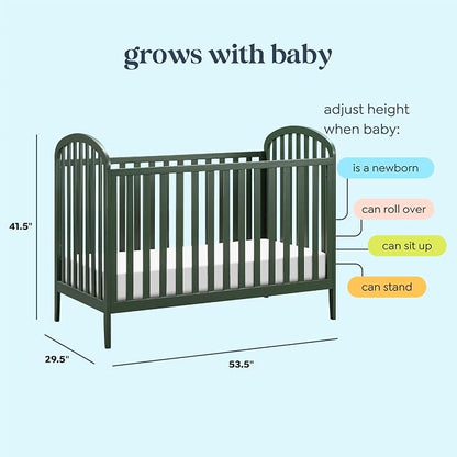 Davinci Beau 3-in-1 Convertible Baby Crib, Forest Green | GREENGUARD Certified, Converts to Toddler Bed & Daybed, 4 Adjustable Mattress Heights, Toddler Conversion Kit Sold Separately