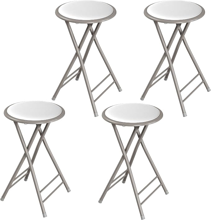 Lavish Home Folding Stool - Set of 4 Counter Height Bar Stools – 24-Inch Backless Folding Chairs with 225lb Capacity for Kitchen, Rec Room, or Game Room (White)