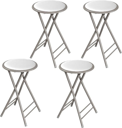 Lavish Home Folding Stool - Set of 4 Counter Height Bar Stools – 24-Inch Backless Folding Chairs with 225lb Capacity for Kitchen, Rec Room, or Game Room (White)