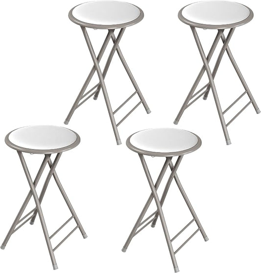 Lavish Home Folding Stool - Set of 4 Counter Height Bar Stools – 24-Inch Backless Folding Chairs with 225lb Capacity for Kitchen, Rec Room, or Game Room (White)