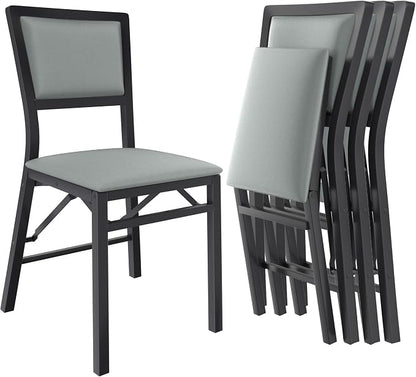 VECELO Folding Dining Chairs Set of 4, Metal Padded Foldable Seating with Comfortable Faux Leather, Space-Saving Portable Guest Seats for Kitchen & Office, No Assembly, Slate Grey
