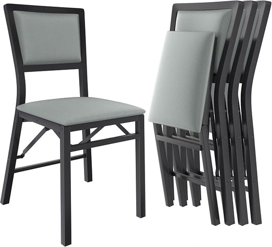 VECELO Folding Dining Chairs Set of 4, Metal Padded Foldable Seating with Comfortable Faux Leather, Space-Saving Portable Guest Seats for Kitchen & Office, No Assembly, Slate Grey