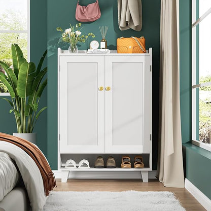 Flat-Shelf Shoe Cabinet with Doors，6-Tier Shoes Storage Cabinet with Adjustable Shelves，Wooden Shoe Rack Shoes Storage Organizer Cabinets for Entryway, Hallway, Living Room