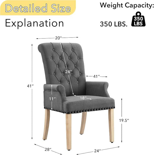 adochr Upholstered Fabric Accent Dining Chair, Arm Dining Chair with Elegant Tufted Club for Dining Room Kitchen Room, Dark Grey