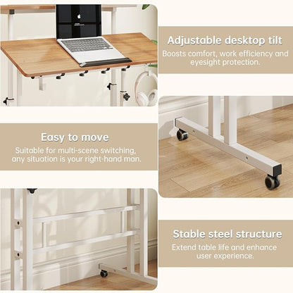 SIDUCAL Mobile Stand Up Desk with USB Ports and Outlets, Adjustable Laptop Desk on Wheels, Home Office Workstation, Rolling Laptop Cart for Standing or Sitting, 31.5" x 23.6" Vintage Oak