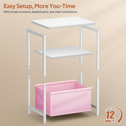 MISSLO Toddler Nightstand with Storage Basket Kids Nightstand with Large Tabletop Nursery Side Table for Living Room Easy Assembly Small End Tables for Small Spaces Toddler Bedroom Decor