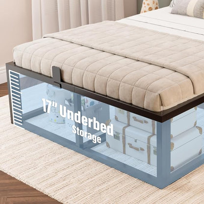 Bilily 18 Inch Queen Bed Frame with Steel Slat Support,Heavy Duty Metal Platform Bed Frame Queen Size Mattress Foundation,No Box Spring Needed,Easy Assembly,Noise Free,Black
