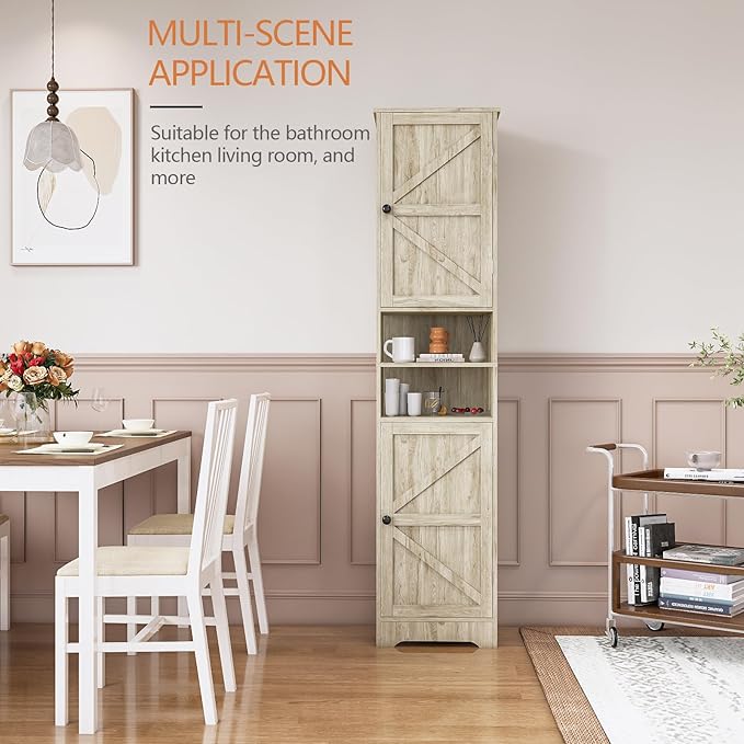 Viaozutis Tall Bathroom Storage Cabinet, Slim Freestanding Cabinet with Adjustable Shelves, Vertical Storage Organizer for Small Bathrooms, Toilet Paper & Daily Essentials Storage Gray