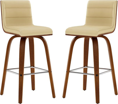 Armen Living Vienna Modern Swivel 26" Counter Height Barstool with Cream Faux Leather and Walnut Wood Finish